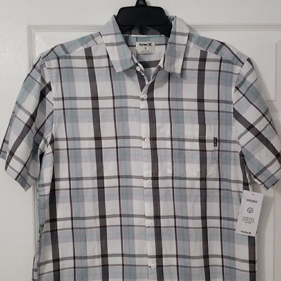 Hurley White, Grey, Teal Casual Button Up Lightweight Shirt. - Picture 1 of 10